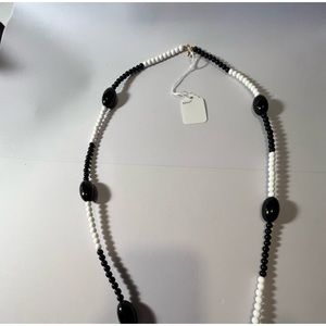 Signed Timeless Monet Black and White approx 24” Beaded Necklace